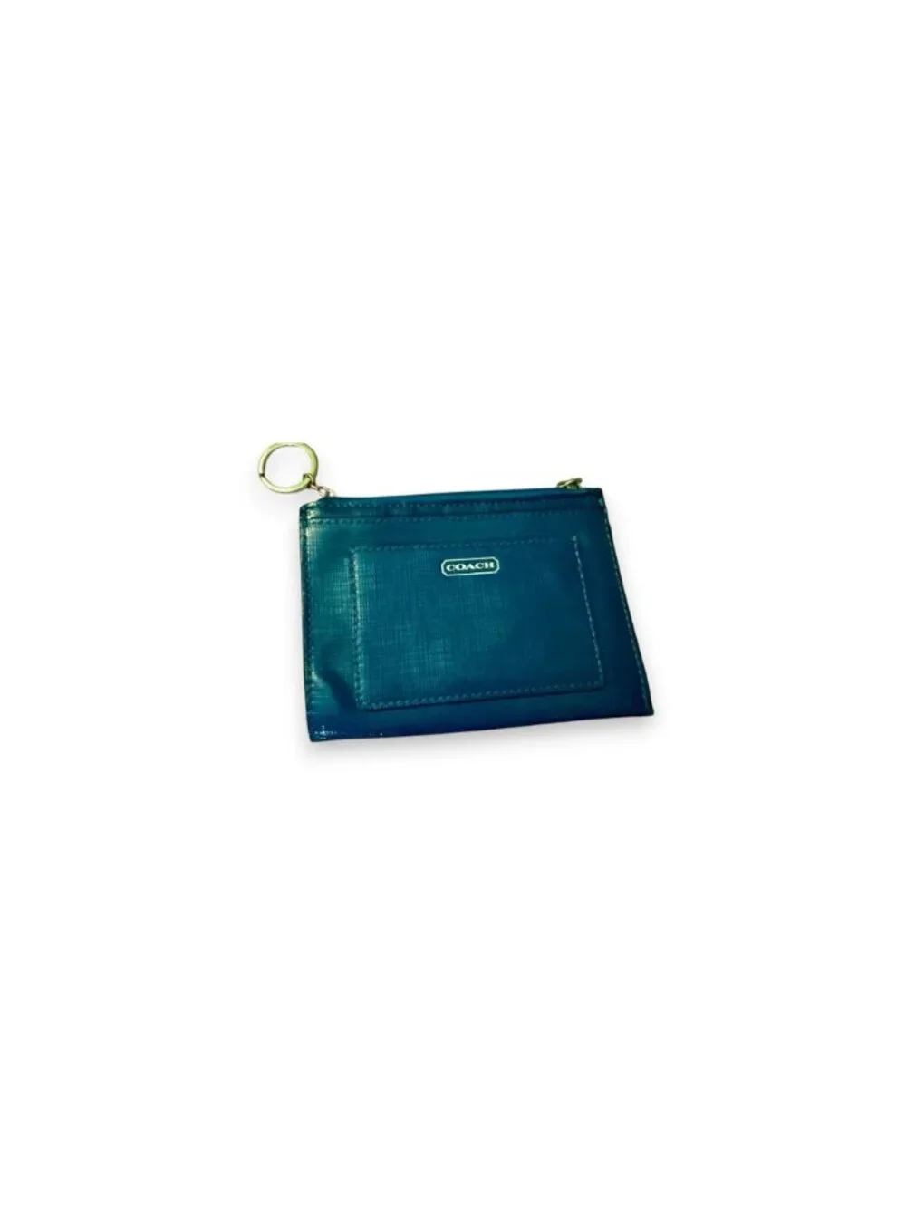 Coach Blue Leather Card Purse Wallet w/ Key Ring – Darcy Saffiano – NWOT